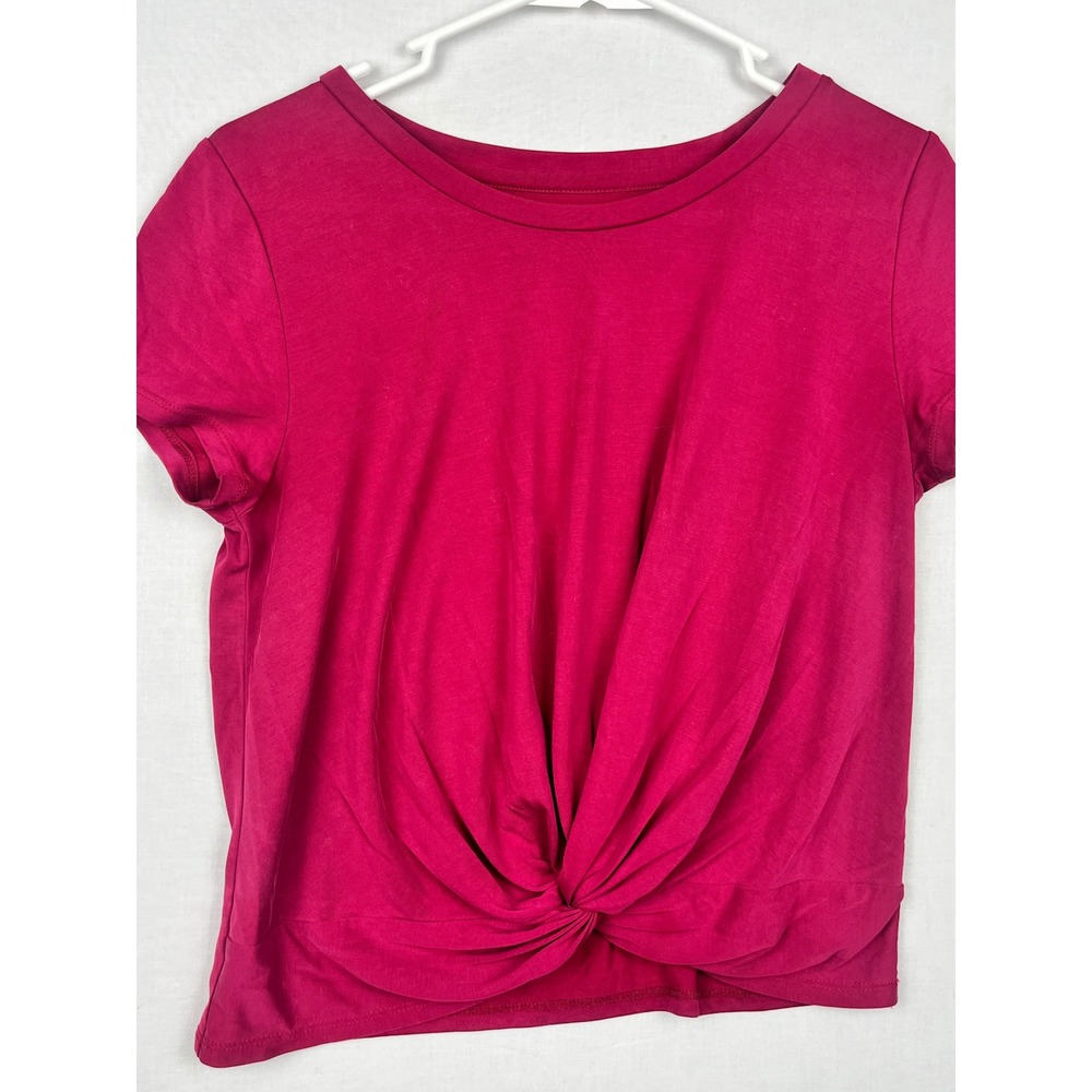 Arizona Jean Co Short Sleeve Twist Front Top Womens Medium Magenta Pink